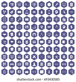 100 plan icons set in purple hexagon isolated vector illustration