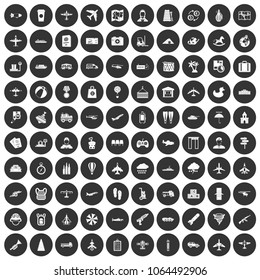 100 plane icons set in simple style white on black circle color isolated on white background vector illustration