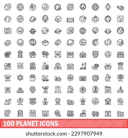 100 planet icons set. Outline illustration of 100 planet icons vector set isolated on white background