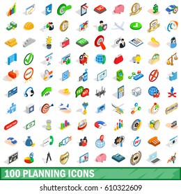 100 planning icons set in isometric 3d style for any design vector illustration
