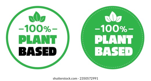 100% plant based badge illustration. Vegetarian or vegan food