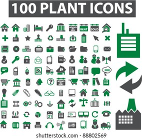 100 plant & factory icons set, signs, vector