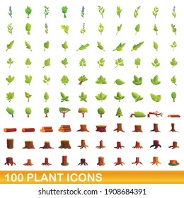 100 plant icon set. Cartoon illustration of 100 plant icons vector set isolated on white background