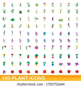 100 plant icons set. Cartoon illustration of 100 plant icons vector set isolated on white background