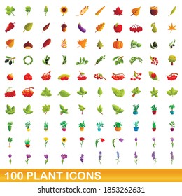 100 plant icons set. Cartoon illustration of 100 plant icons vector set isolated on white background