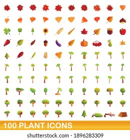 100 plant icons set. Cartoon illustration of 100 plant icons vector set isolated on white background