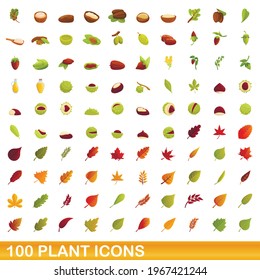 100 plant icons set. Cartoon illustration of 100 plant icons vector set isolated on white background