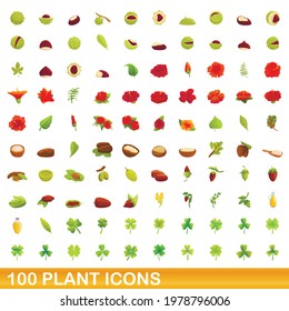 100 plant icons set. Cartoon illustration of 100 plant icons vector set isolated on white background
