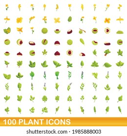 100 plant icons set. Cartoon illustration of 100 plant icons vector set isolated on white background