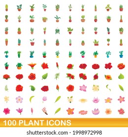 100 plant icons set. Cartoon illustration of 100 plant icons vector set isolated on white background