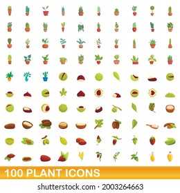 100 plant icons set. Cartoon illustration of 100 plant icons vector set isolated on white background