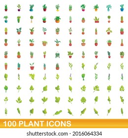 100 plant icons set. Cartoon illustration of 100 plant icons vector set isolated on white background