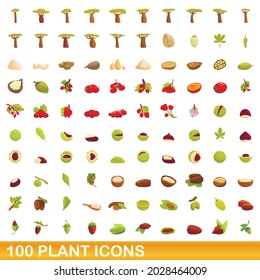 100 plant icons set. Cartoon illustration of 100 plant icons vector set isolated on white background