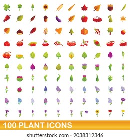 100 plant icons set. Cartoon illustration of 100 plant icons vector set isolated on white background