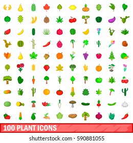 100 plant icons set in cartoon style for any design vector illustration