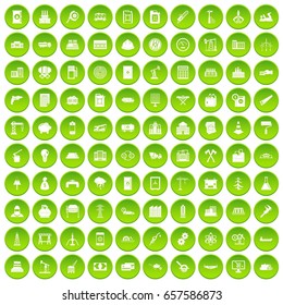 100 plant icons set green circle isolated on white background vector illustration