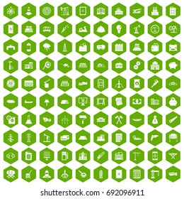100 plant icons set in green hexagon isolated vector illustration