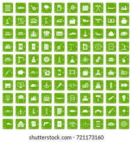 100 plant icons set in grunge style green color isolated on white background vector illustration
