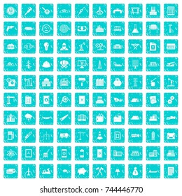 100 plant icons set in grunge style blue color isolated on white background vector illustration