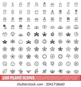 100 plant icons set. Outline illustration of 100 plant icons vector set isolated on white background