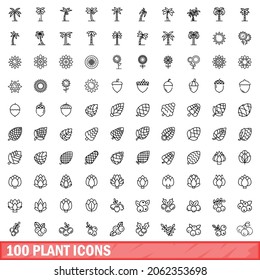 100 plant icons set. Outline illustration of 100 plant icons vector set isolated on white background