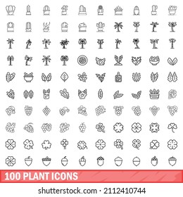 100 plant icons set. Outline illustration of 100 plant icons vector set isolated on white background