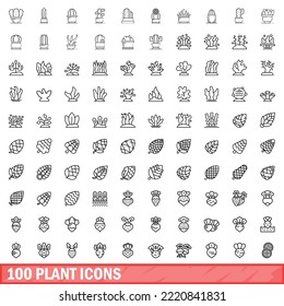 100 plant icons set. Outline illustration of 100 plant icons vector set isolated on white background