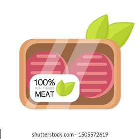 100% plant-based meat in packaging. Animal free vector concept. Branding example.