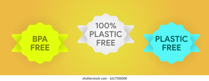 100% plastic free budge. BPA free sticker. Say no to plastic. Vector design illusration.