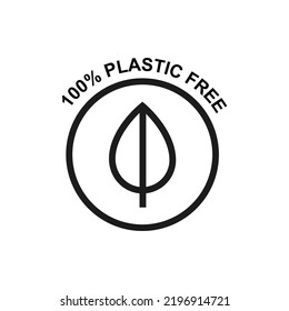 100% plastic free emblem for eco friendly and organic products. Vector logo design. Outline icon