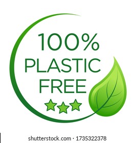 100% plastic free emblem for packaging eco-friendly and organic products. Icon and logo design template in simple linear style. Illustration, vector