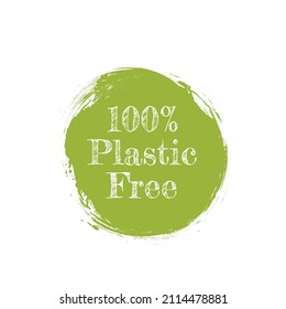 100% Plastic Free Logo Stamp, Eco Design, Green Design Eco, Nature Label Design, Recycle Design