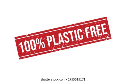 100% Plastic Free Rubber Stamp. 100% Plastic Free Grunge Stamp Seal Vector Illustration