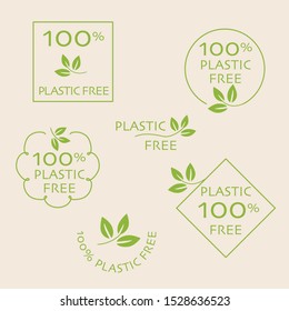 100% plastic free, Vector emblem template set.