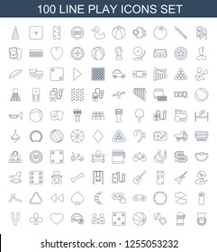 100 play icons. Trendy play icons white background. Included line icons such as baby toy, slot machine, dice, basketball, Dice, baby playing with another baby. play icon for web and mobile.