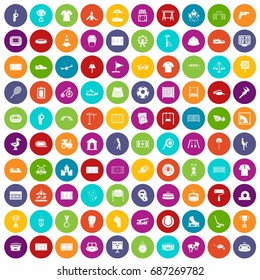 100 playground icons set in different colors circle isolated vector illustration