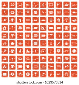 100 playground icons set in grunge style orange color isolated on white background vector illustration