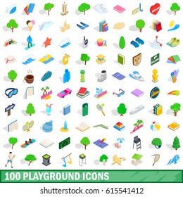 100 playground icons set in isometric 3d style for any design vector illustration