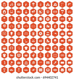 100 playground icons set in orange hexagon isolated vector illustration