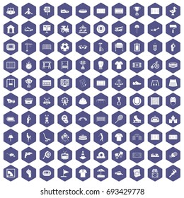 100 playground icons set in purple hexagon isolated vector illustration