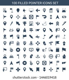 100 pointer icons. Trendy pointer icons white background. Included filled icons such as flag, man move, arrow down, location, move, teacher, pointing. pointer icon for web and mobile.