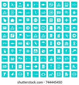 100 pointers icons set in grunge style blue color isolated on white background vector illustration
