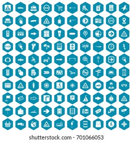 100 pointers icons set in sapphirine hexagon isolated vector illustration