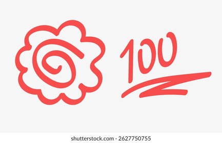 Sinal numérico desenhado à mão de 100 pontos e círculo da flor. Ilustração vetorial