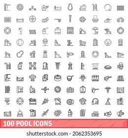 100 pool icons set. Outline illustration of 100 pool icons vector set isolated on white background