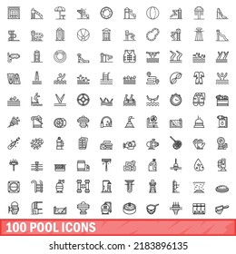 100 pool icons set. Outline illustration of 100 pool icons vector set isolated on white background