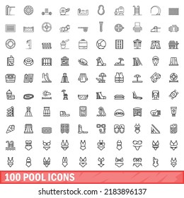 100 pool icons set. Outline illustration of 100 pool icons vector set isolated on white background