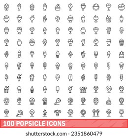 100 popsicle icons set. Outline illustration of 100 popsicle icons vector set isolated on white background