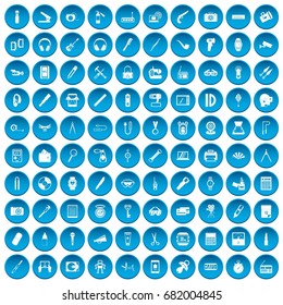 100 portable icons set in blue circle isolated on white vector illustration