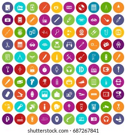 100 portable icons set in different colors circle isolated vector illustration